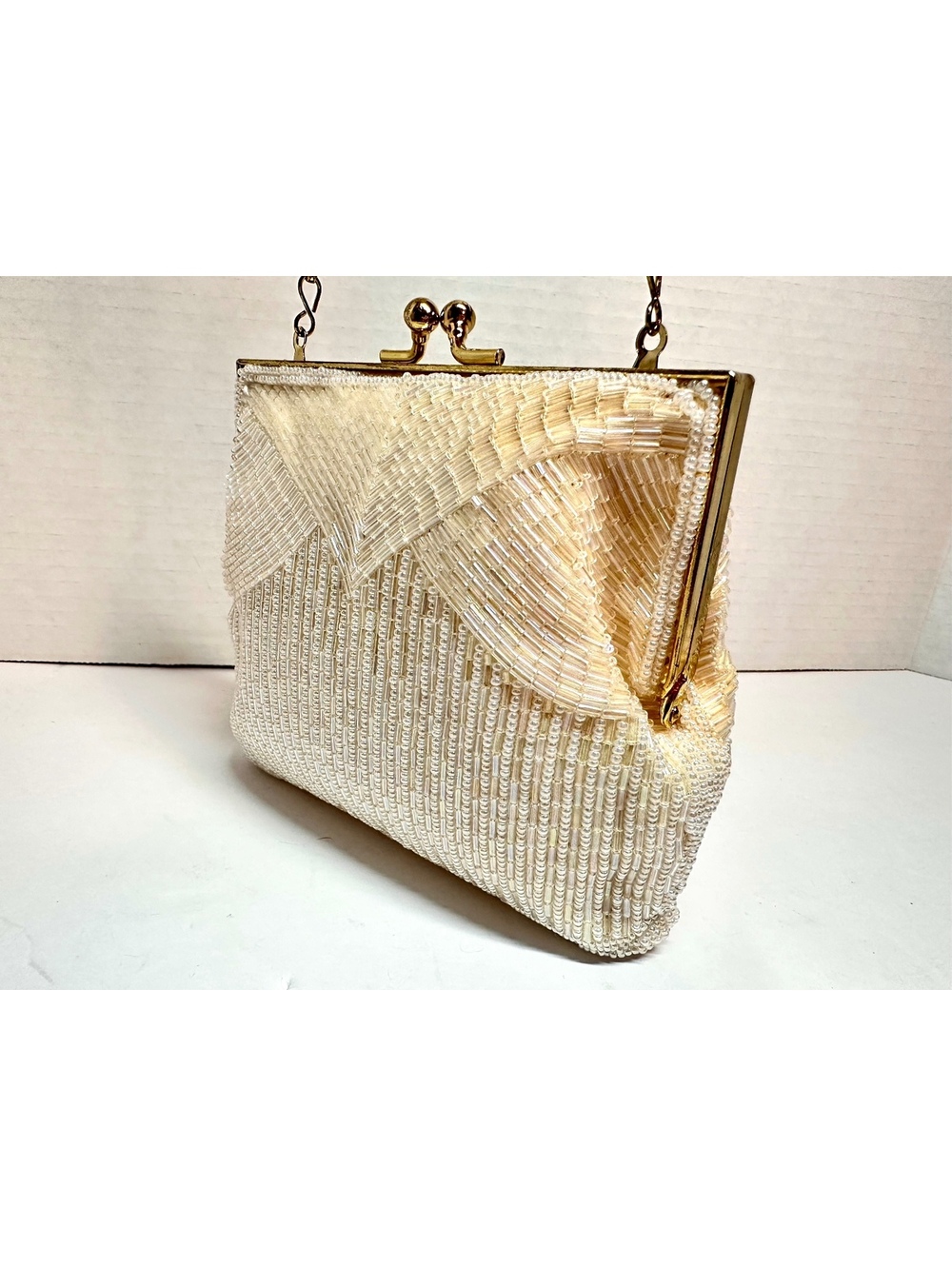 Vintage Pearl & Gold Beaded Art Deco-Style Evening Bag / Small Clutch by Magid